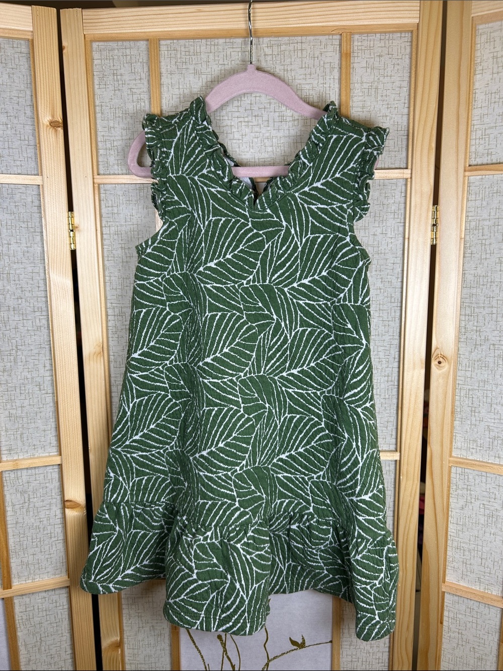 Janie and Jack Girls' Green Leaf-Print Ruffle-Sleeve Casual Dress